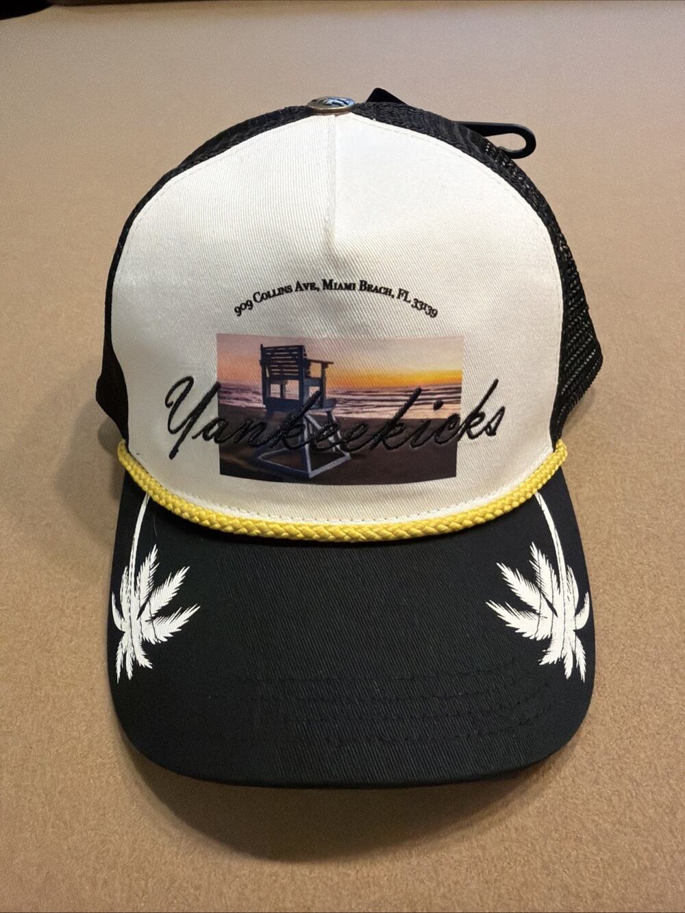 Yankeekicks Miami Beach Trucker Hat Black White Sunset Snapback PLAS7-2026EOFT1